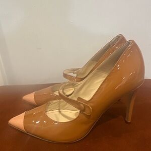 Nude High Heel W Strap And Pink Cap Toe Luxury Italian Patent Leather